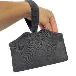 Vintage 1940s Genuine Corde Women's Brown Handmade Evening Purse Clutch Wristlet